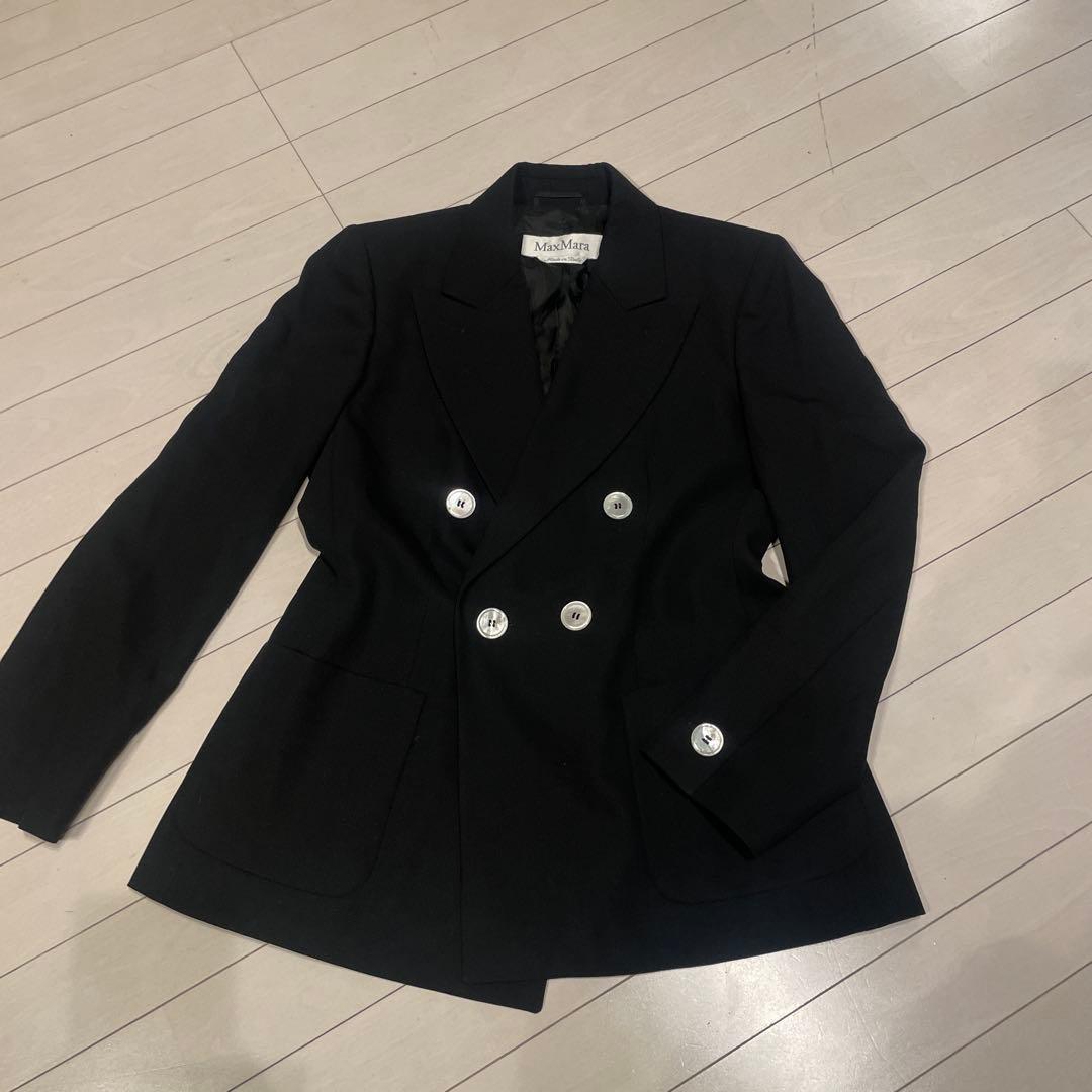 美品❤️Max Mara ダブルブレスト テーラードジャケット 黒　白タグ　L