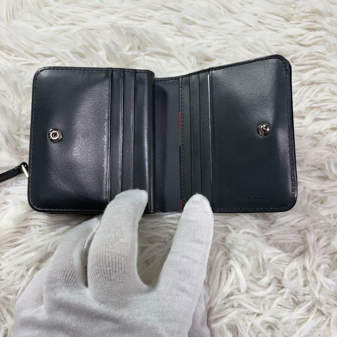 【未使用級】ポールスミス 財布 二つ折り L字ファスナー 本革 マルチストライプ