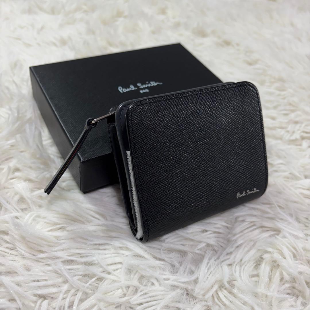 【未使用級】ポールスミス 財布 二つ折り L字ファスナー 本革 マルチストライプ