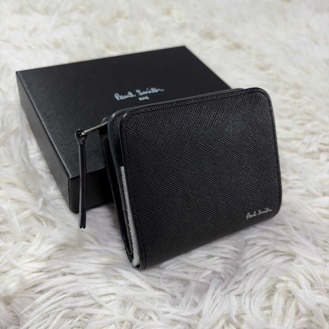 【未使用級】ポールスミス 財布 二つ折り L字ファスナー 本革 マルチストライプ