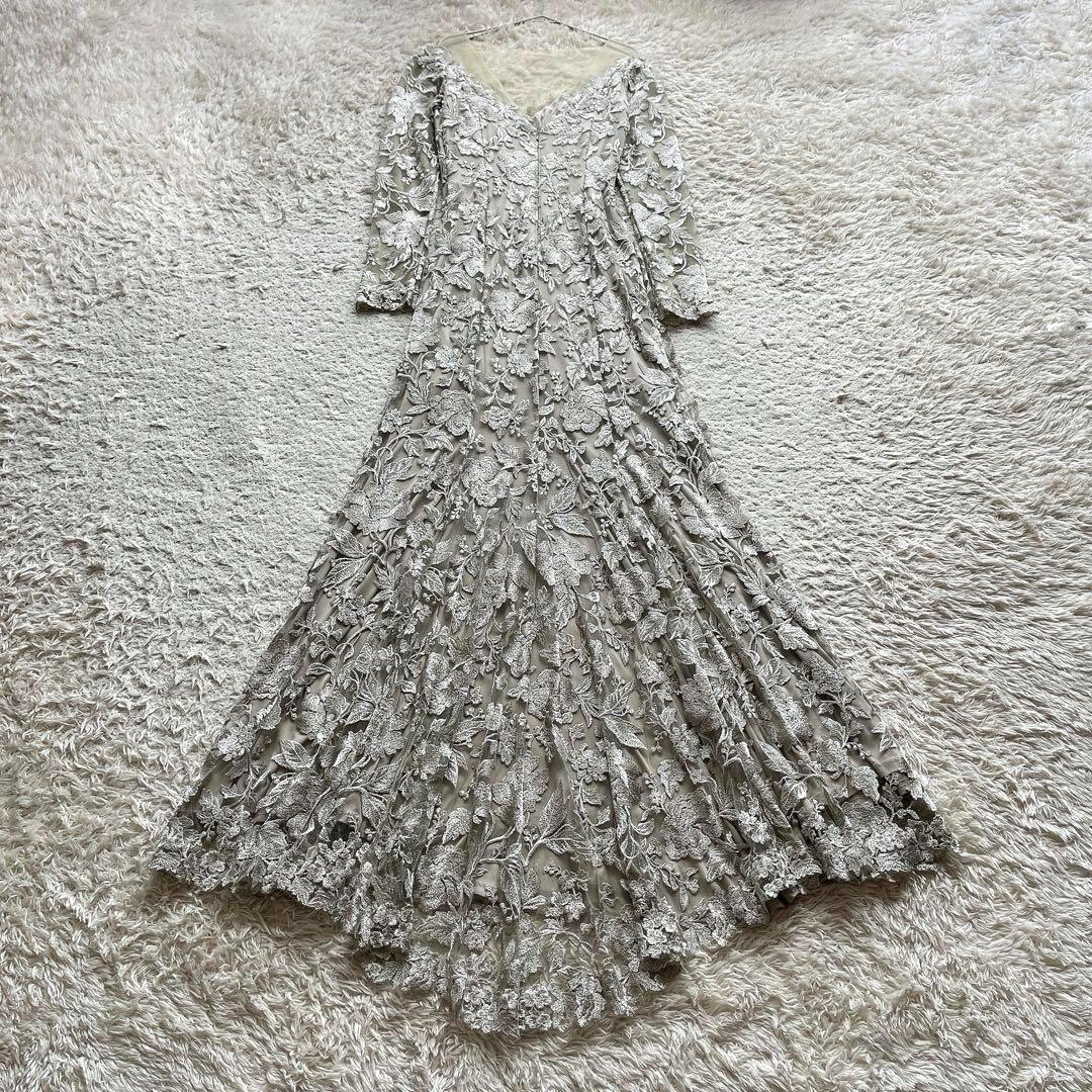 タダシショージ フォーマルロングドレス レース メッシュ 刺繍 花柄 M相当