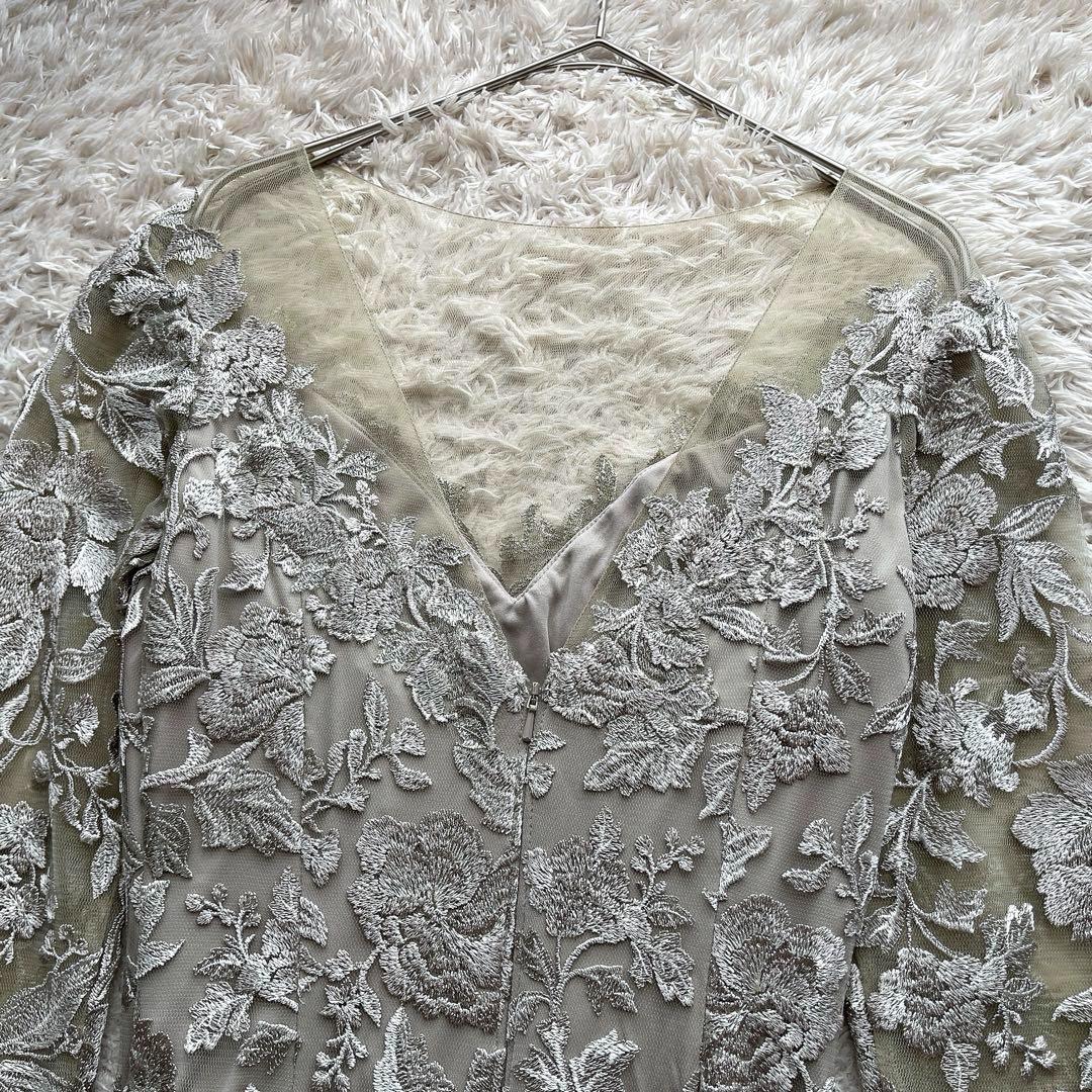 タダシショージ フォーマルロングドレス レース メッシュ 刺繍 花柄 M相当