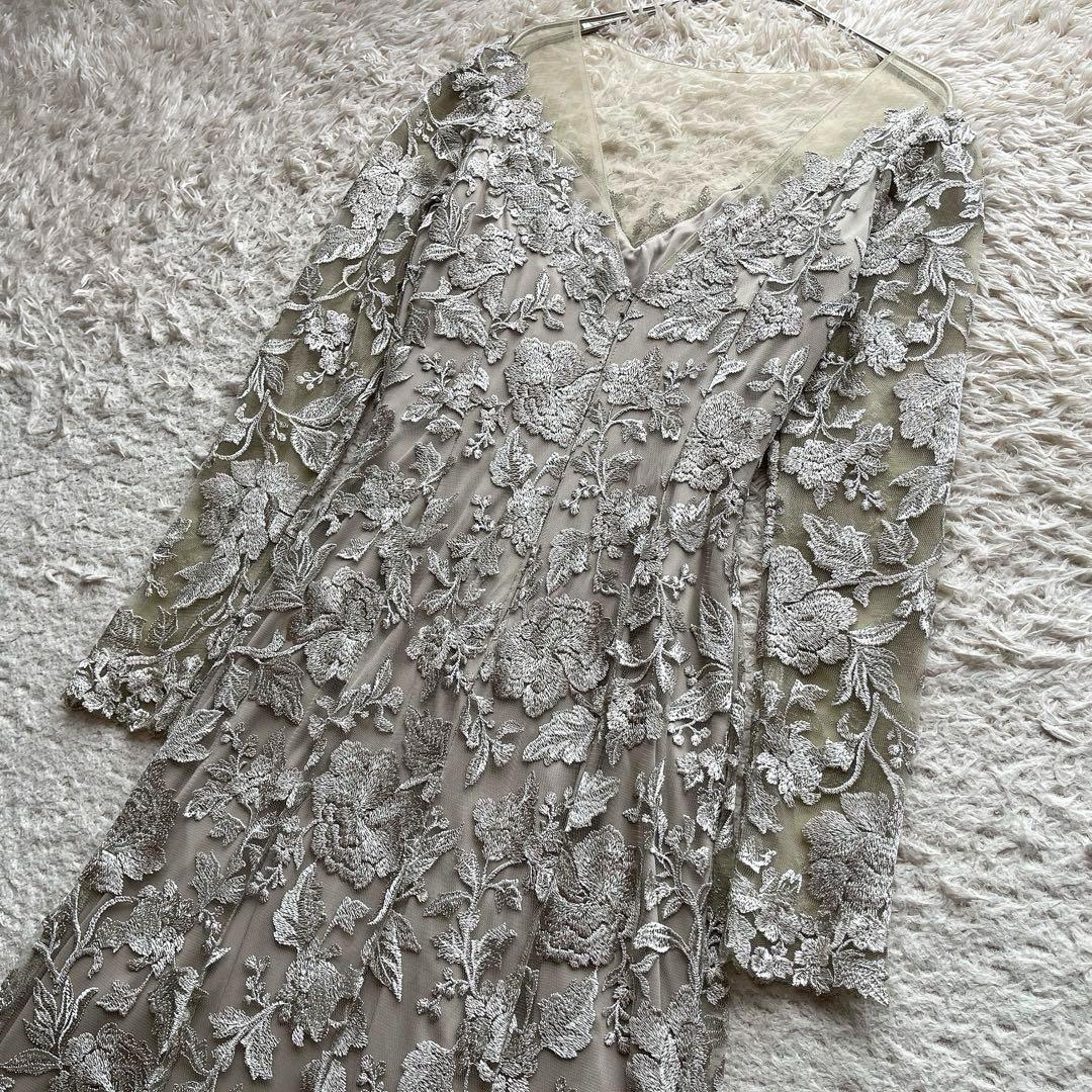 タダシショージ フォーマルロングドレス レース メッシュ 刺繍 花柄 M相当