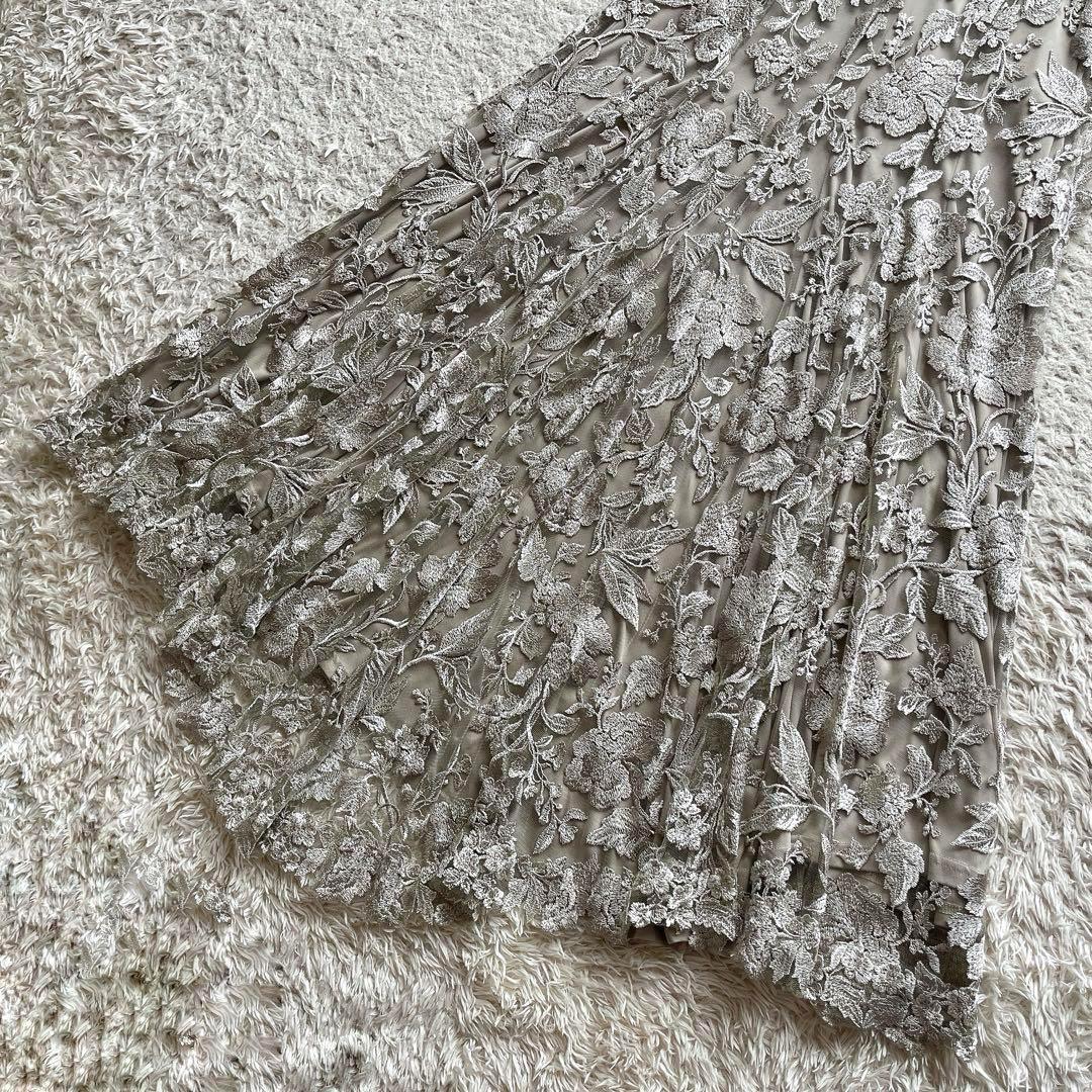 タダシショージ フォーマルロングドレス レース メッシュ 刺繍 花柄 M相当