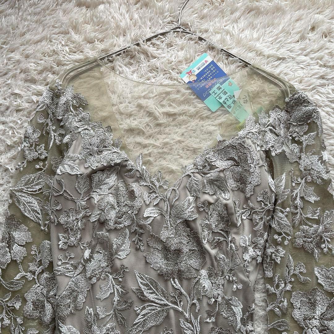 タダシショージ フォーマルロングドレス レース メッシュ 刺繍 花柄 M相当