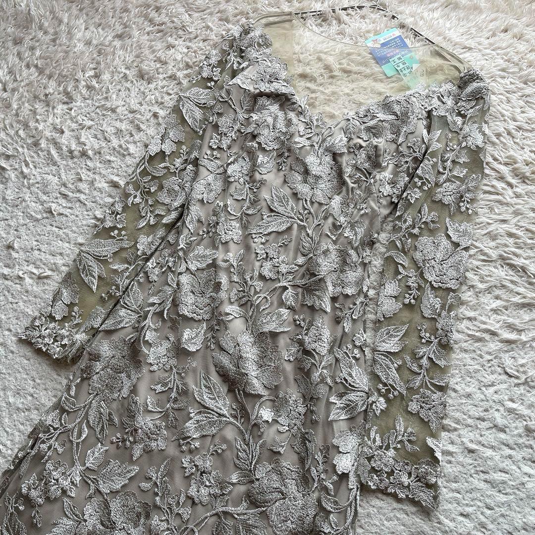 タダシショージ フォーマルロングドレス レース メッシュ 刺繍 花柄 M相当