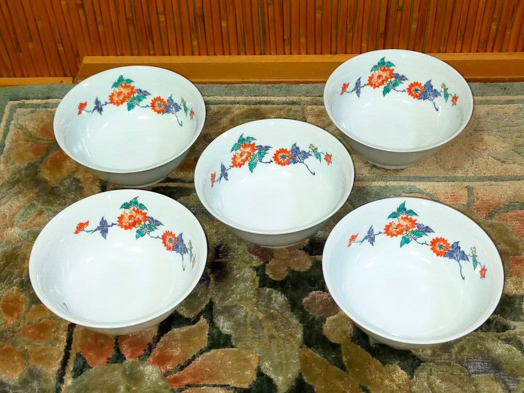 ♥十三代♥　酒井田柿右衛門　錦　牡丹文　小鉢　五客　共箱付き　骨董　古玩