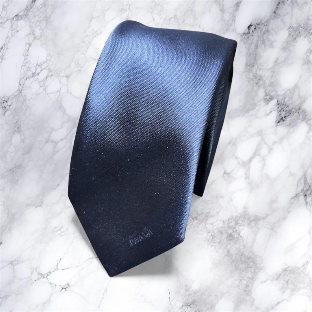 PRADA シルク ダークブルー ネクタイ ナロータイ ソリッドタイ