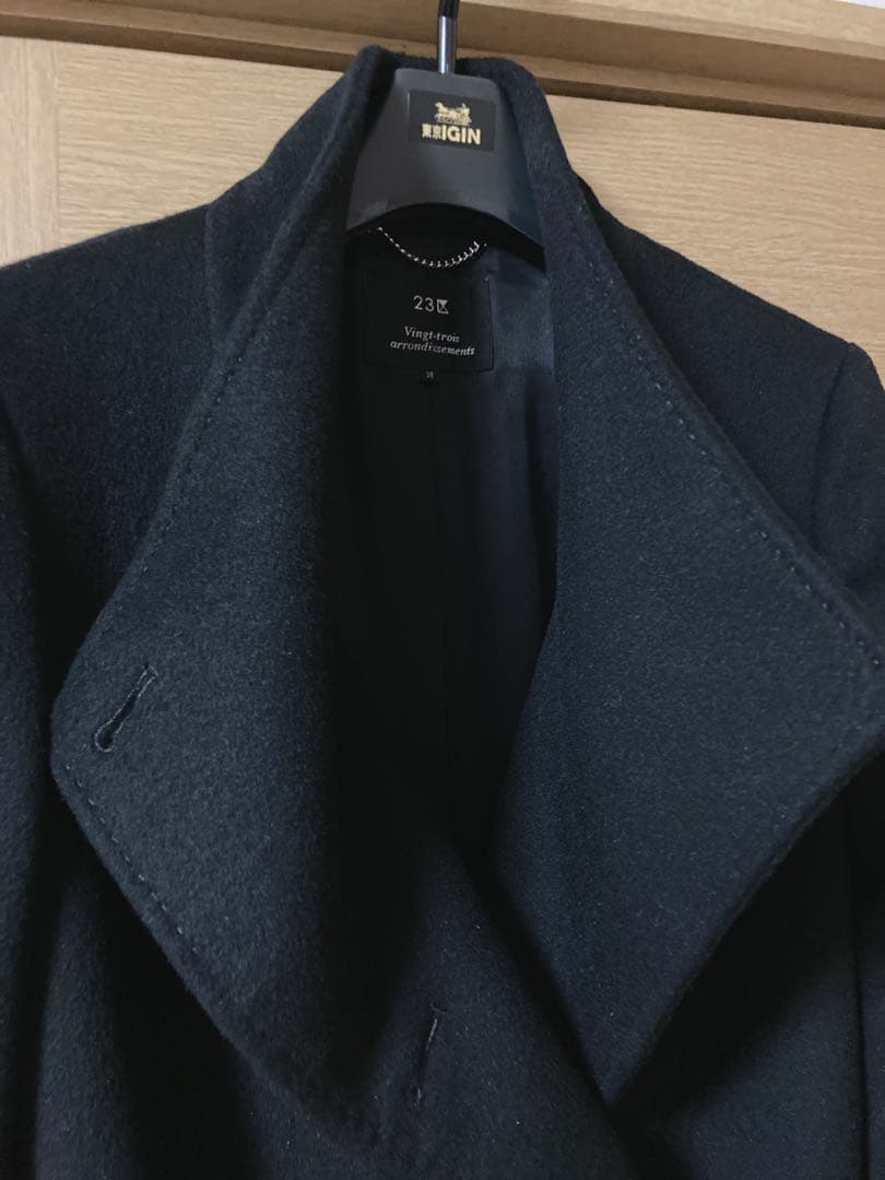 23区 ブラック ベルト付　ロングコート サイズ38 Mサイズ　羊毛✖︎アンゴラ