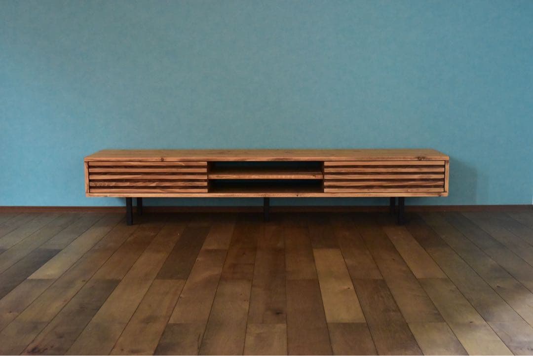 無垢】テレビボード　180㎝　サイド格子　ミディアムブラウン　　鉄脚