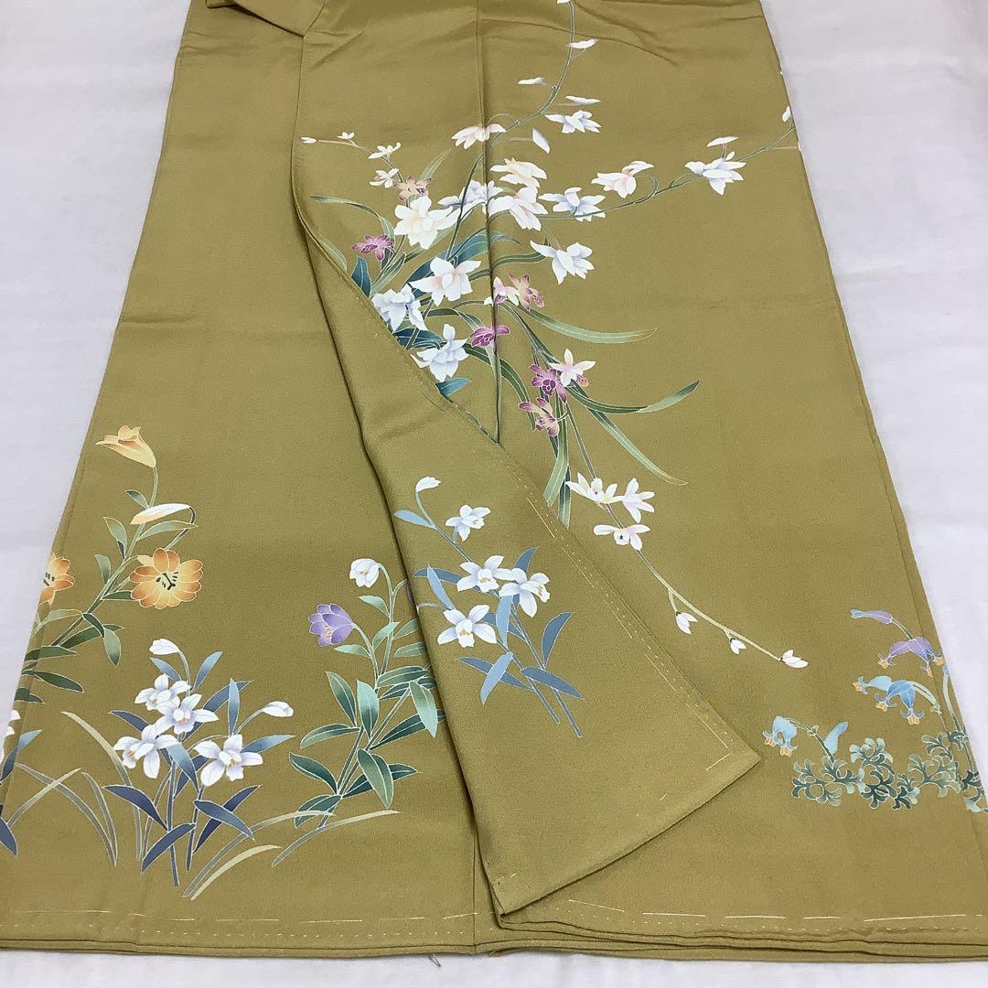 【惣次郎】十日町友禅！作家物！正絹訪問着〜山吹色地に水仙〜