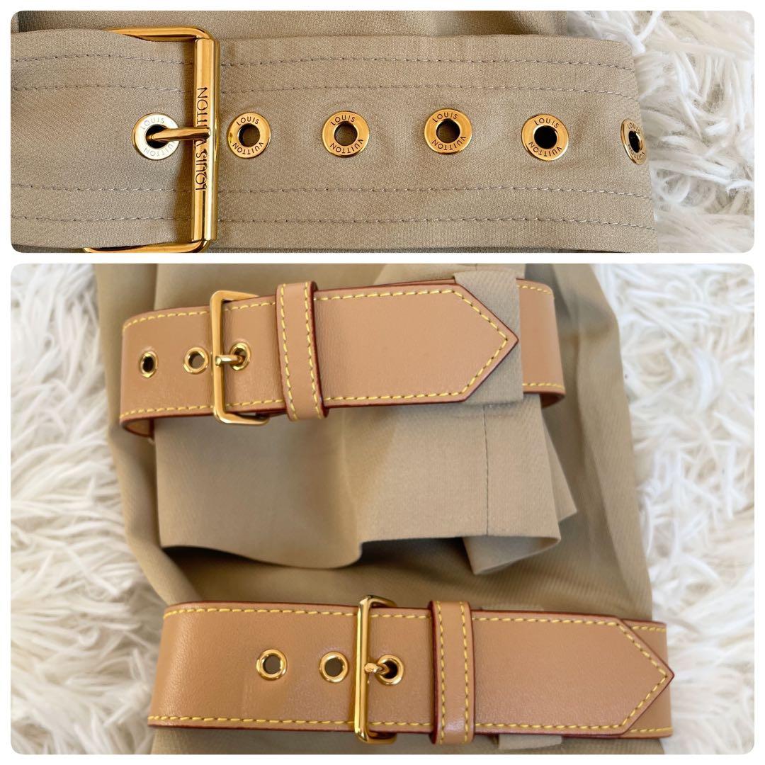 未使用級　ルイヴィトン　トレンチコート　ダミエ　レザーベルト　金ボタン　ベージュ