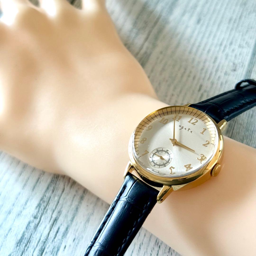 【電池交換済】agete アガット 腕時計 ラウンド ゴールド スモセコ