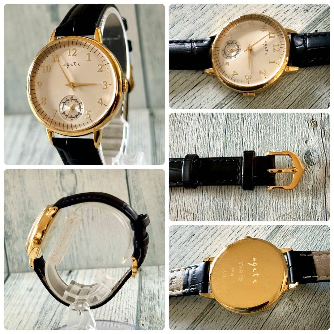 【電池交換済】agete アガット 腕時計 ラウンド ゴールド スモセコ