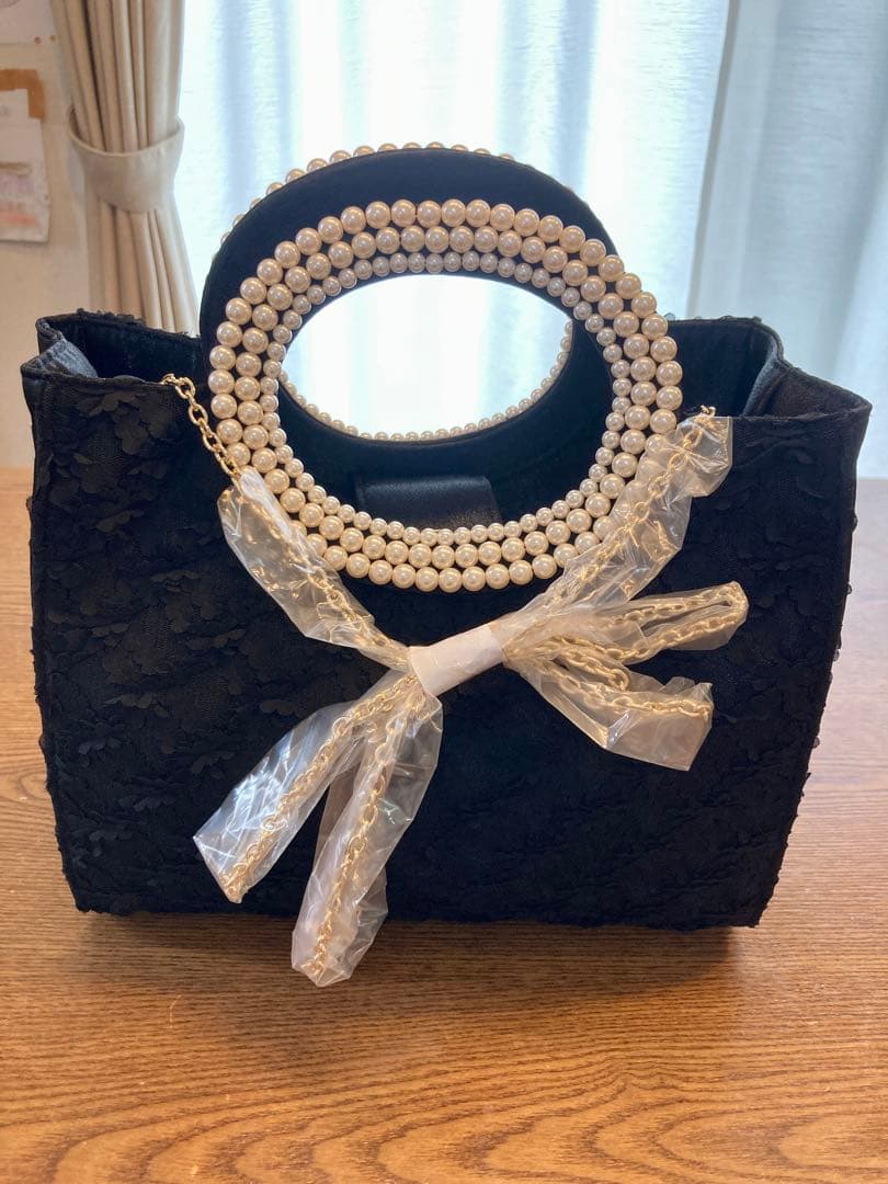 パールハンドル 黒 パーティーバッグ イヤリング　ネックレス　セット　結婚式