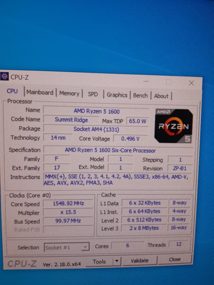 自作PC　RYZEN5 1600・8GB・128GB・GTX750Ti