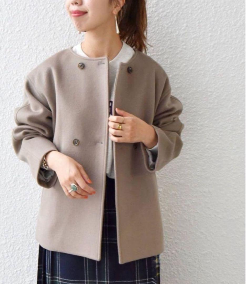 SHIPS any: ノンミュールジングウール ノーカラー ショート コート