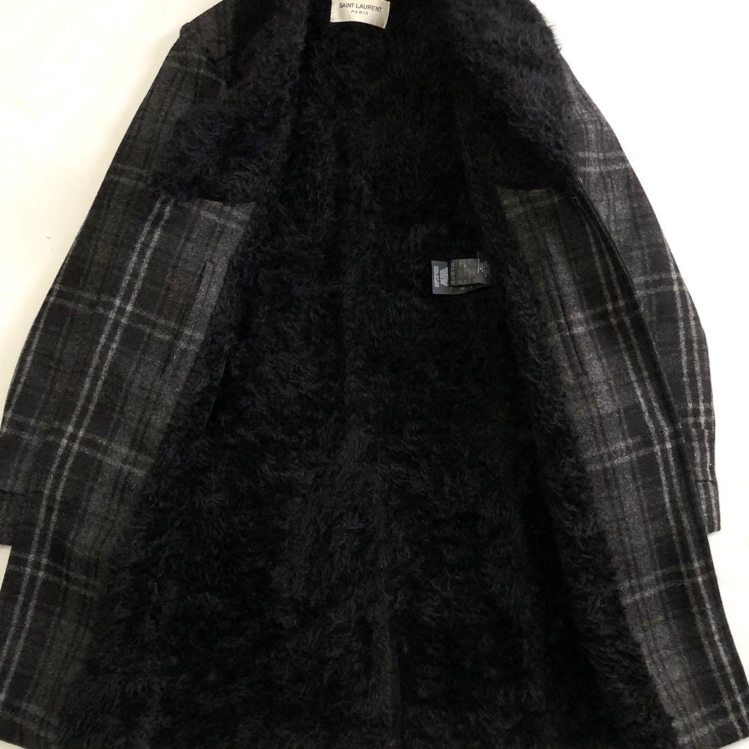 SAINT LAURENT PARIS 19AW ウール ボア チェックコート