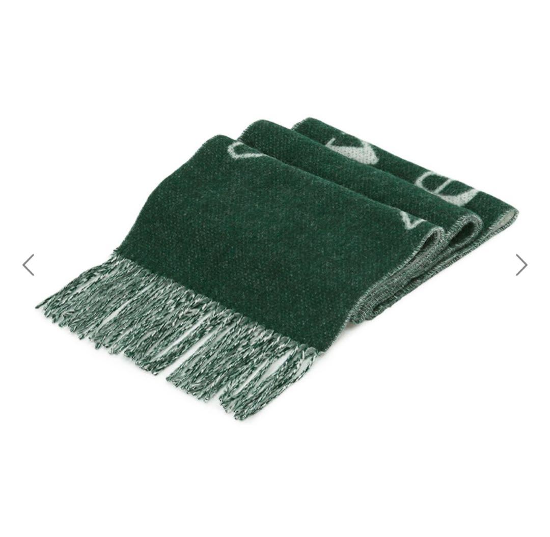 GANNI ロゴ入りマフラー ダークグリーン