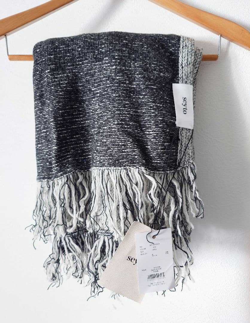 seyto/セイト リバーシブルフリンジウールロングマフラー