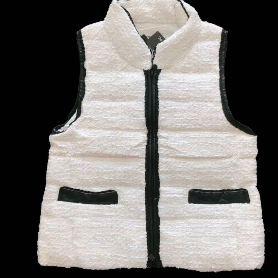 【新品】インゲボルグ オシャレなツイード生地 牛革レザー使用 ダウンベスト