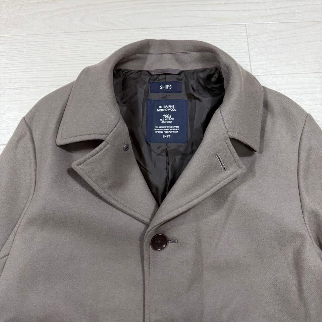 SHIPS スーパー160'S メリノウール メルトン シングル ピーコート L