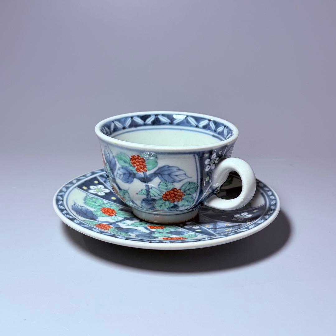 五代　佐藤走波　七十五才　染錦木苺文カップ＆ソーサー　コレクター放出品