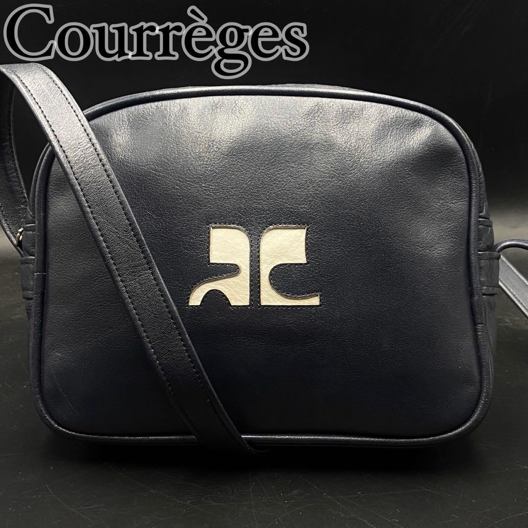 【美品】クレージュ ショルダーバッグ デカロゴ カットワーク ブラック Y2K