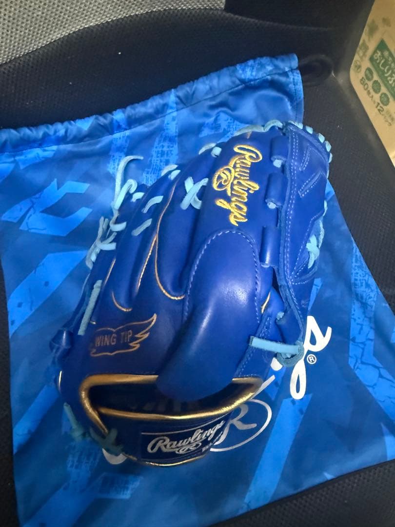Rawlings Wing 青 軟式グローブ ピッチャー用　収納袋付き