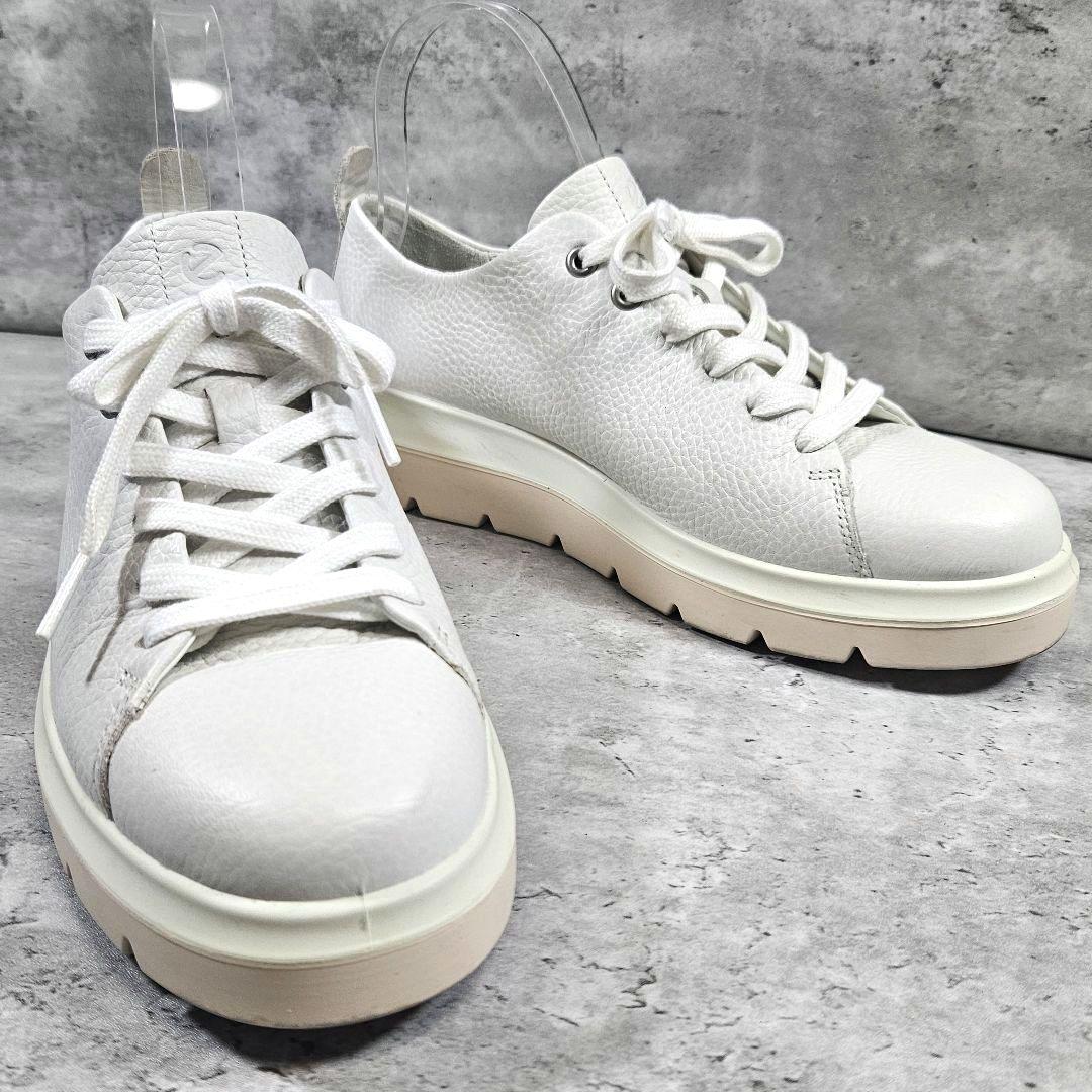 美品 ECCO エコー レザースニーカー 厚底 ホワイト 38