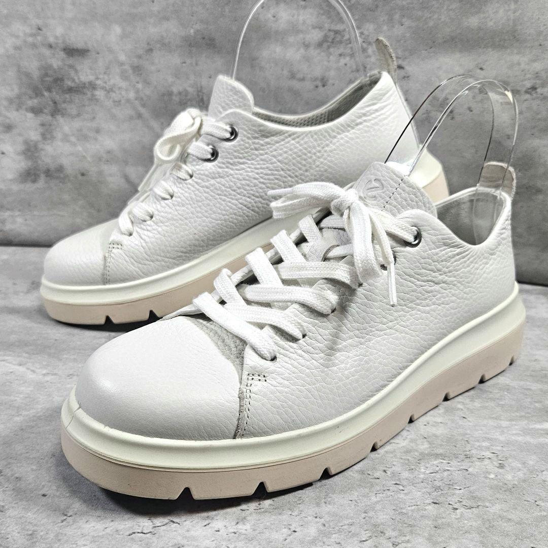 美品 ECCO エコー レザースニーカー 厚底 ホワイト 38
