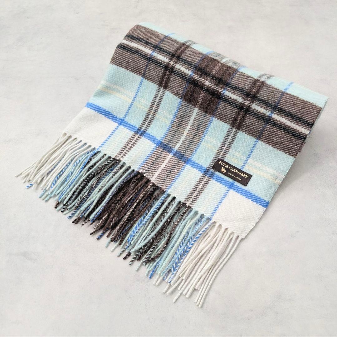 未使用★23区 カシミヤ100% チェック柄ストール 大判 マフラー