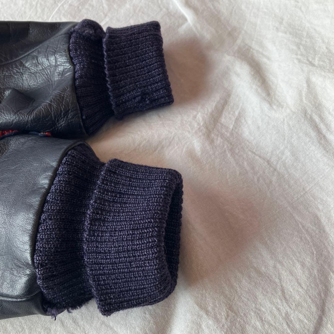 ハリウッドランチマーケット　レザースタジアムジャンパー　ネイビー