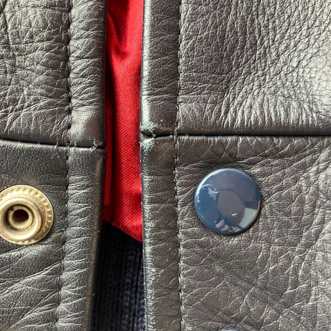 ハリウッドランチマーケット　レザースタジアムジャンパー　ネイビー