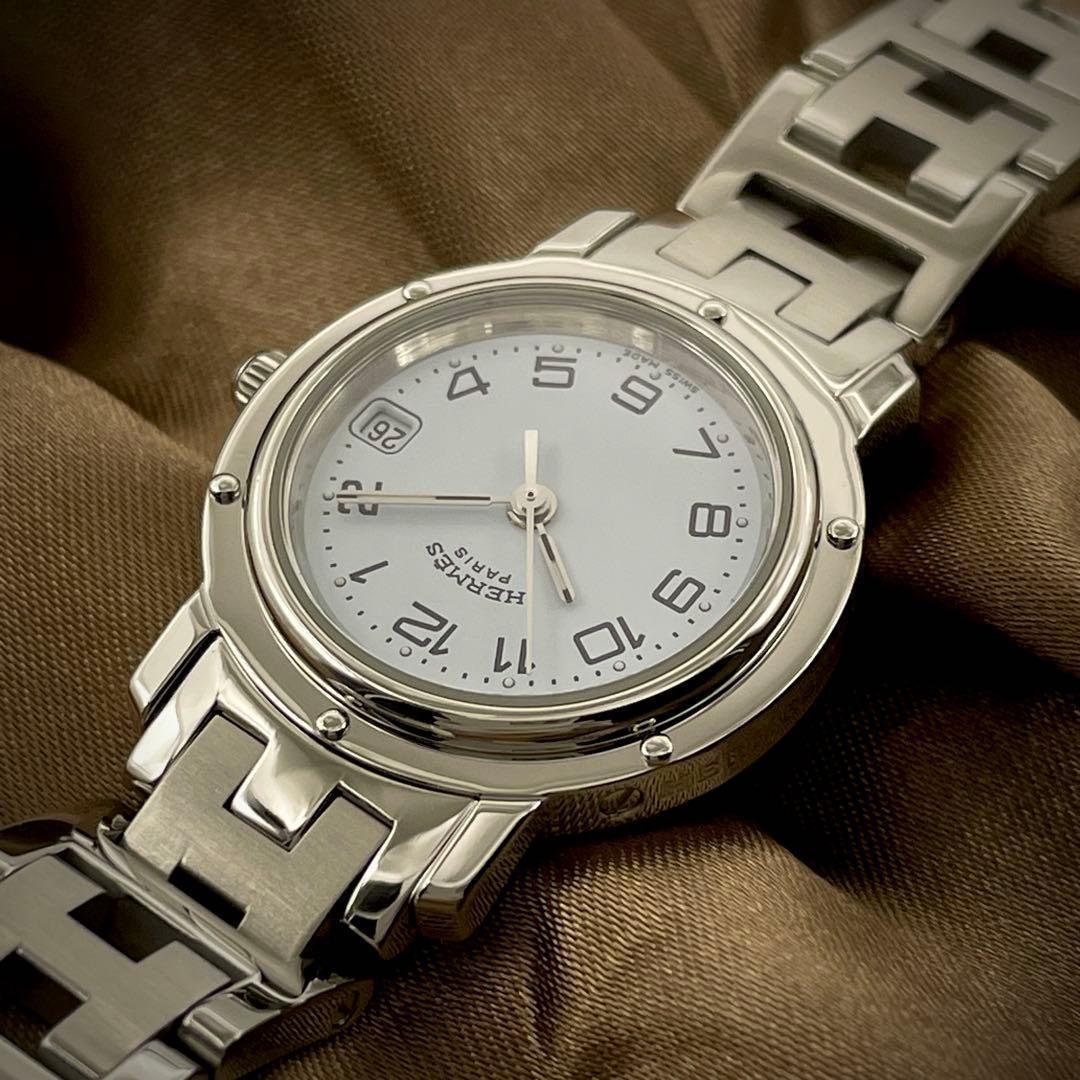 T136 エルメス クリッパー CL4.210 白文字盤 クォーツ