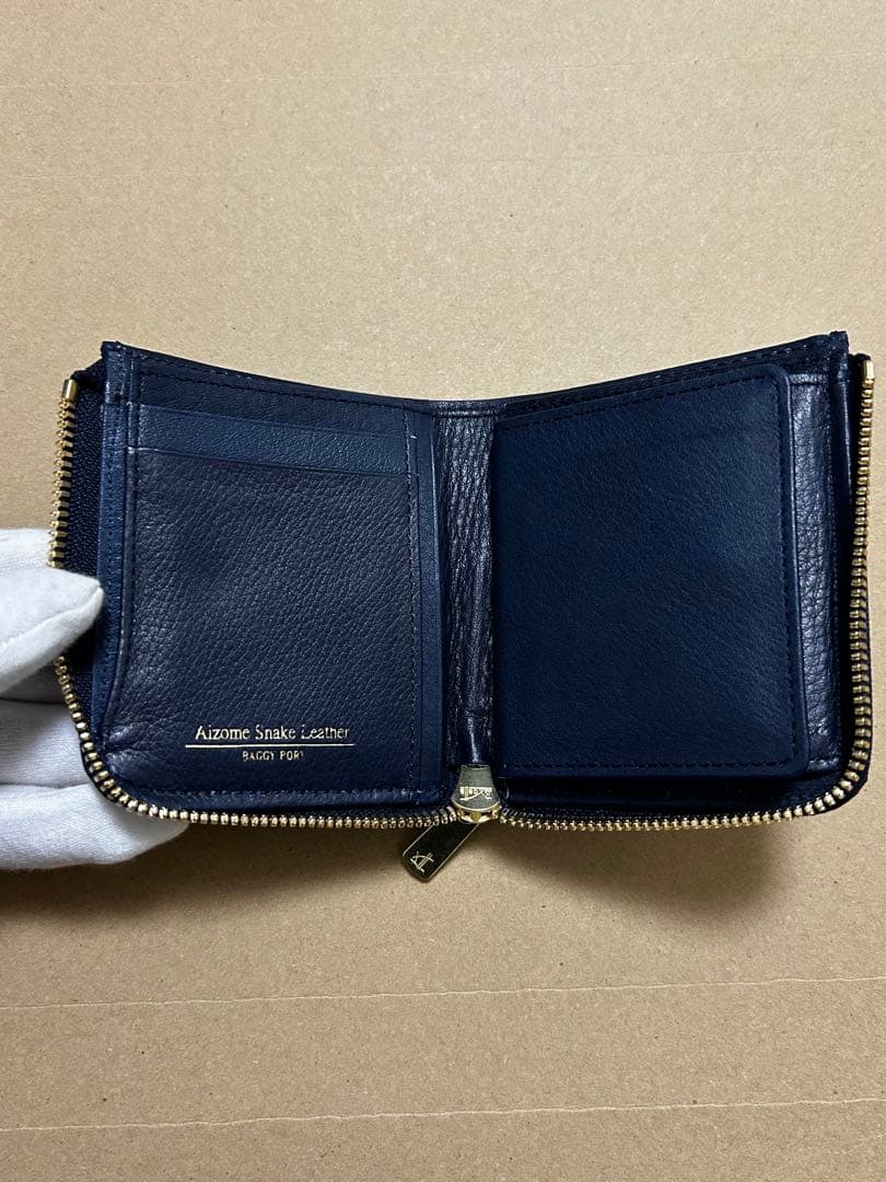 BAGGYPORT バギーポート 藍染め ヘビ革 パイソン コンパクトハーフ財布