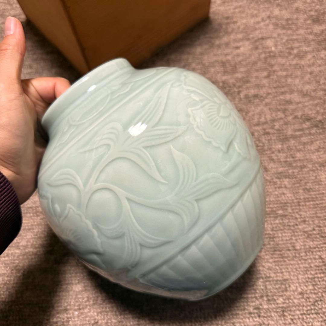 初代　宮永東山作　青磁　花瓶　箱　検索:三浦竹泉 清風与平 高橋道八 煎茶道具