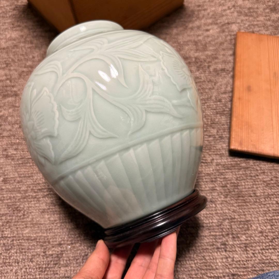 初代　宮永東山作　青磁　花瓶　箱　検索:三浦竹泉 清風与平 高橋道八 煎茶道具