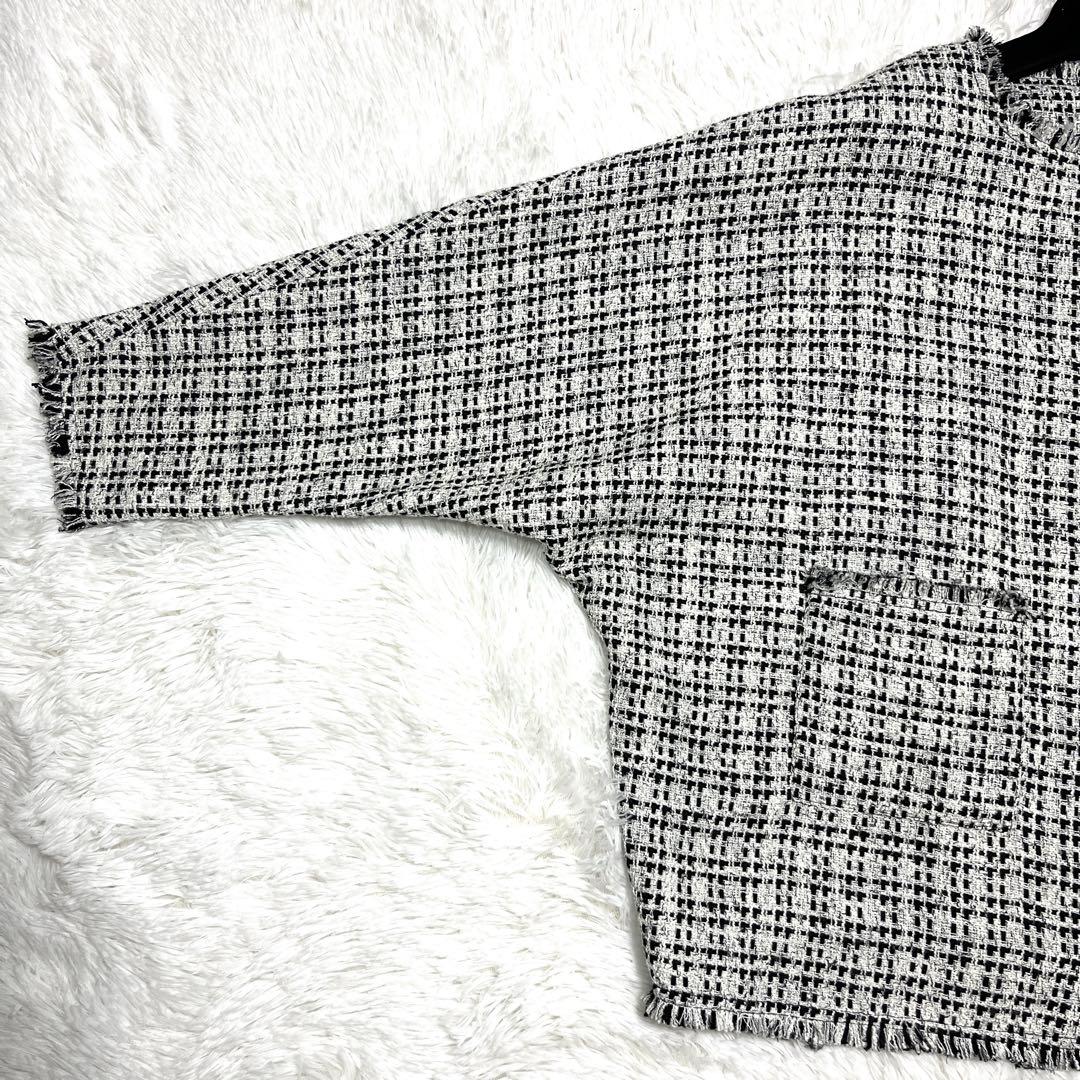 美品 ディニテコリエ ノーカラー ツイード ジャケット ドルマン ホワイト