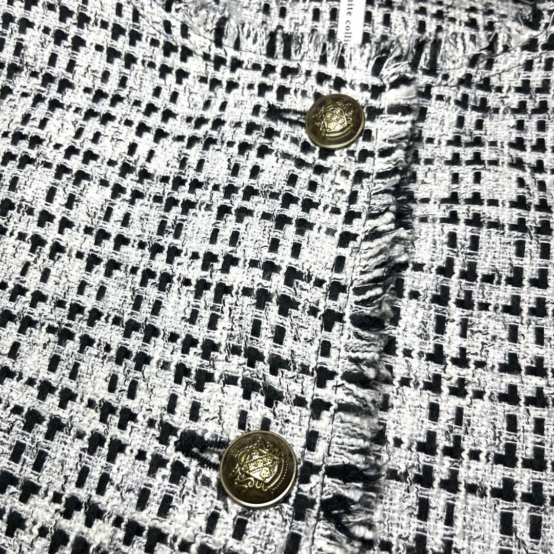 美品 ディニテコリエ ノーカラー ツイード ジャケット ドルマン ホワイト