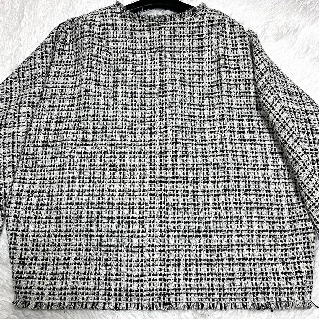 美品 ディニテコリエ ノーカラー ツイード ジャケット ドルマン ホワイト