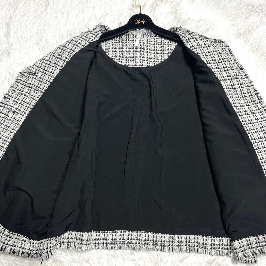 美品 ディニテコリエ ノーカラー ツイード ジャケット ドルマン ホワイト