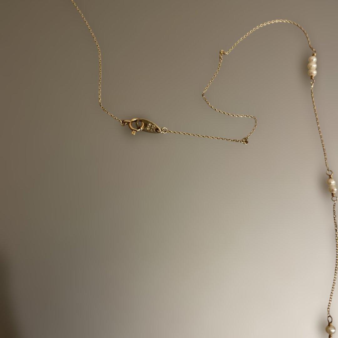 ◉ete ロングネックレス　イエローゴールド　10K淡水パール