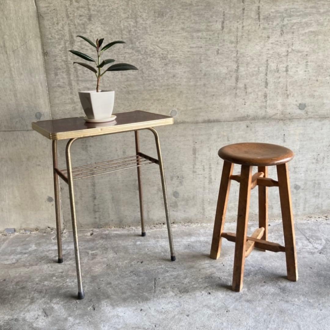 テーブル 机 ラック 台 棚付き アイアン シャビー 当時物 昭和レトロ