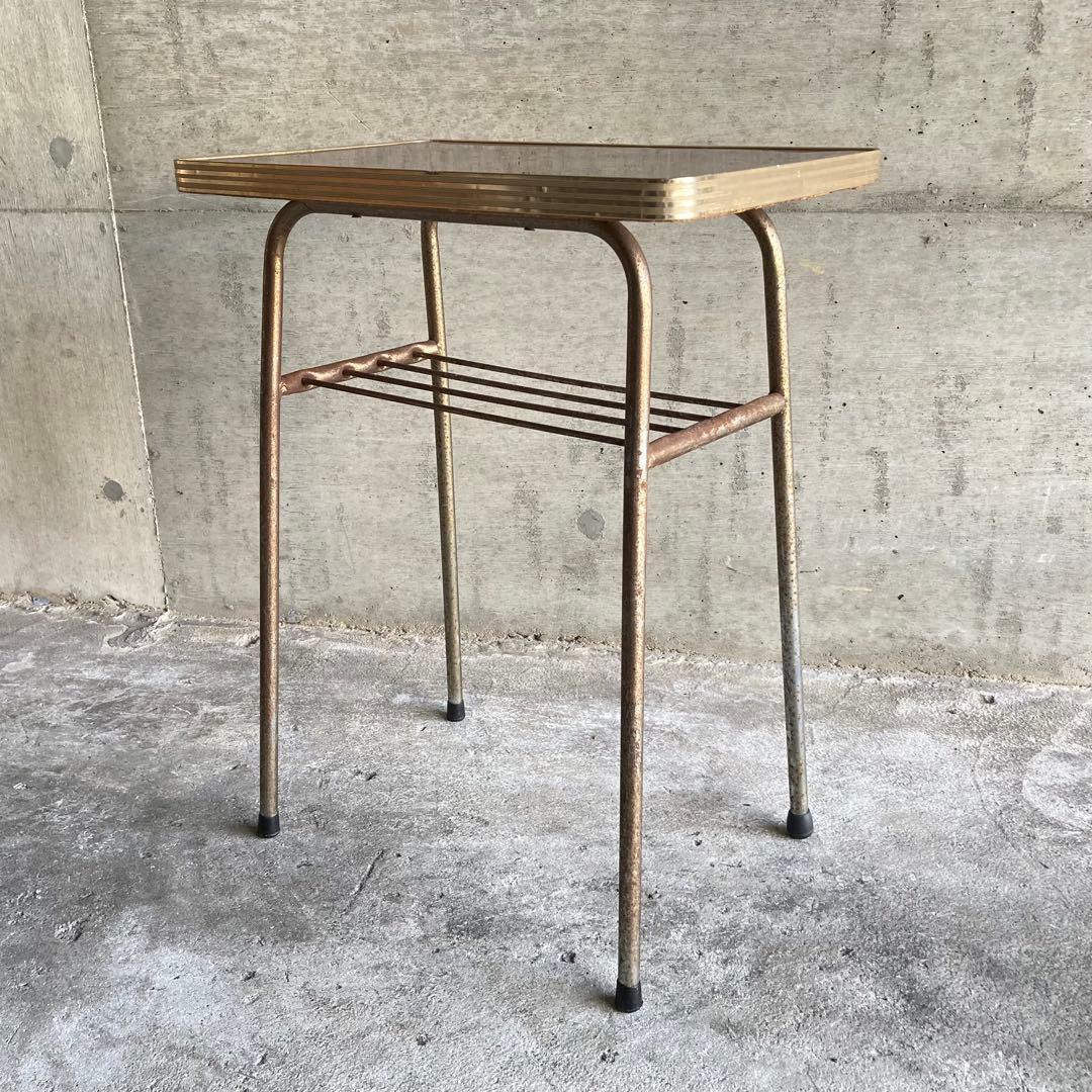 テーブル 机 ラック 台 棚付き アイアン シャビー 当時物 昭和レトロ