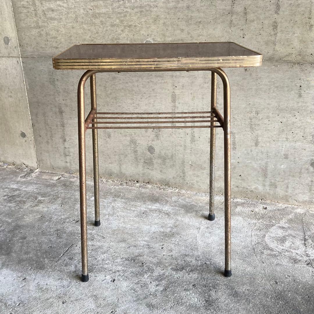 テーブル 机 ラック 台 棚付き アイアン シャビー 当時物 昭和レトロ