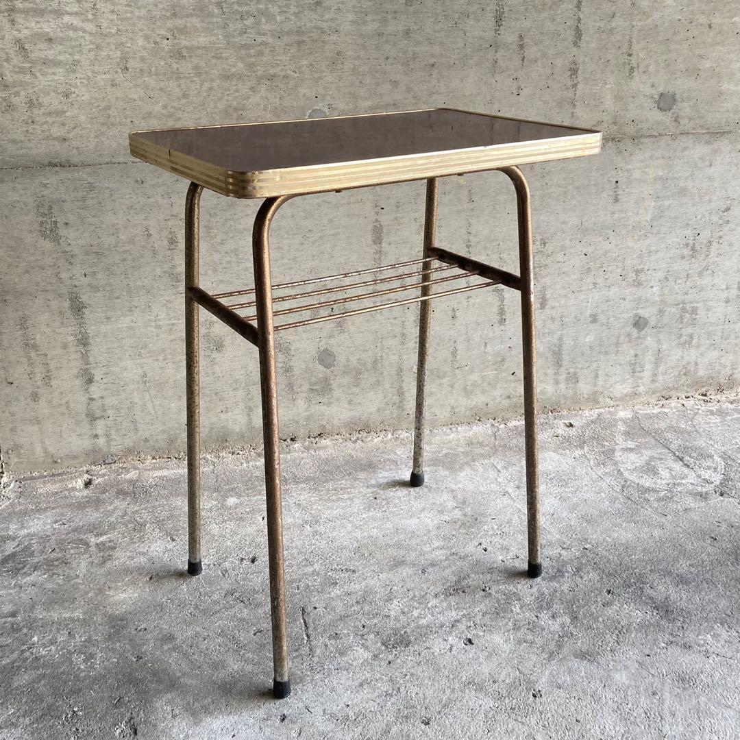 テーブル 机 ラック 台 棚付き アイアン シャビー 当時物 昭和レトロ