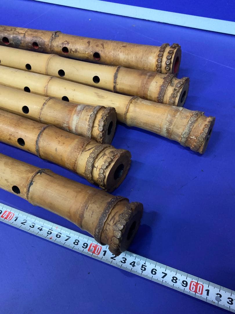 G）アンティーク 尺八 竹製 和楽器 レトロ 竹菅楽器 6本セット