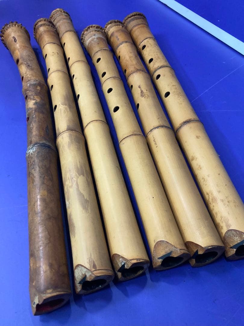 G）アンティーク 尺八 竹製 和楽器 レトロ 竹菅楽器 6本セット