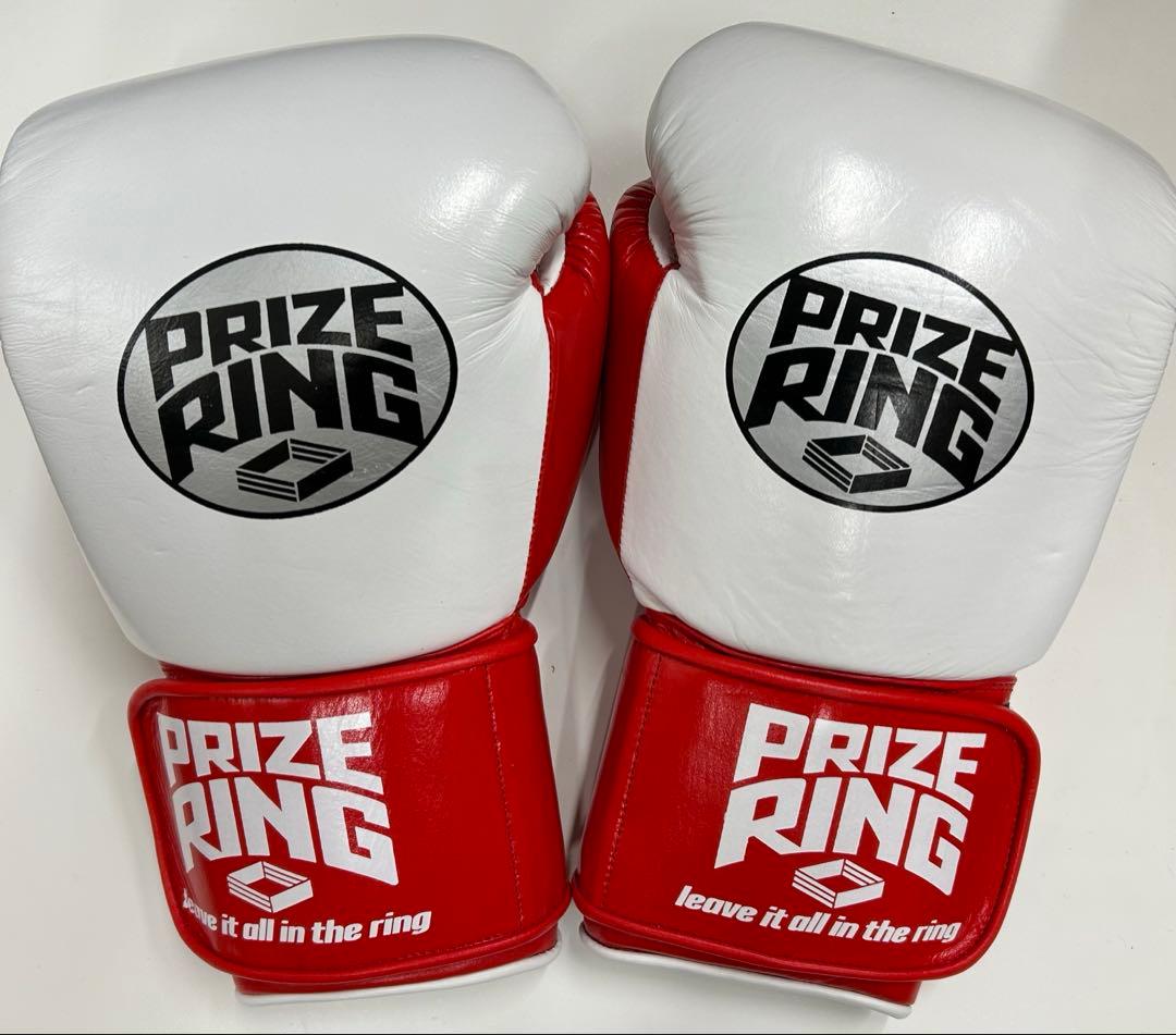 プライズリング　ボクシンググローブ　本革製 白/赤16oz